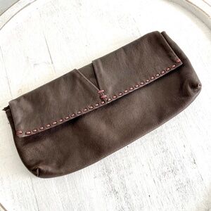 49 SQ MILES Brown Leather Fold Over Clutch with Back Strap